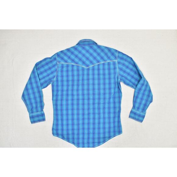 Wrangler 20X Men's Blue Plaid Western Snap Shirt Regular Size M Pearl Snap - Picture 4 of 8